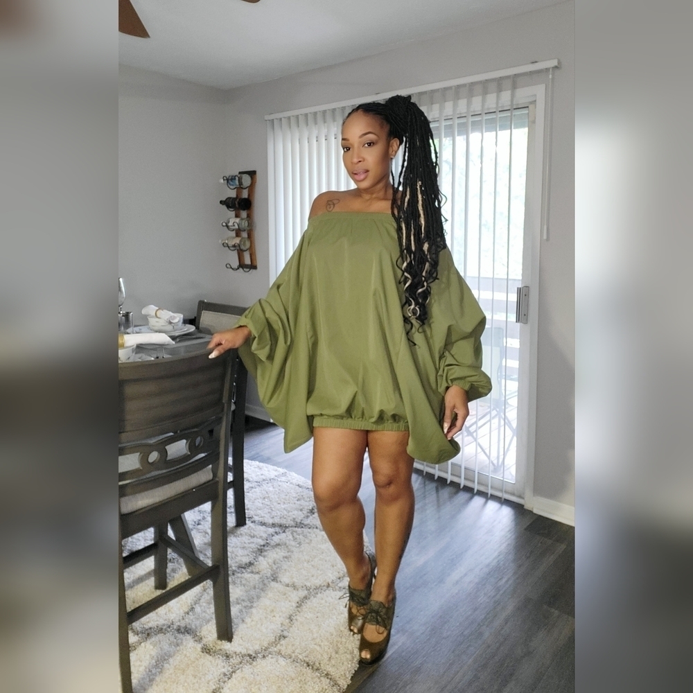 Olive green off the shoulder dress - Picture 2 of 4